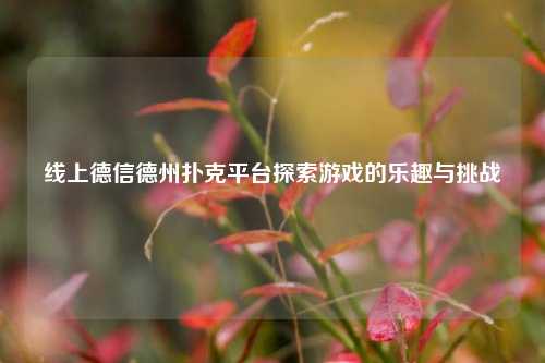 线上德信德州扑克平台探索游戏的乐趣与挑战