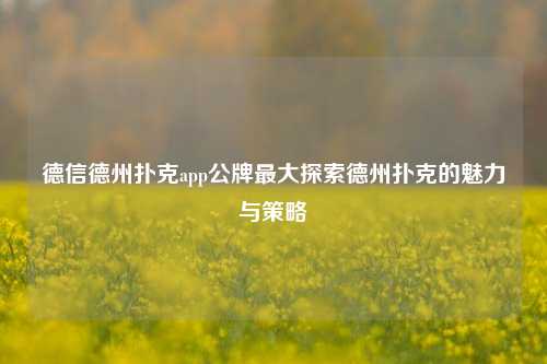 德信德州扑克app公牌最大探索德州扑克的魅力与策略
