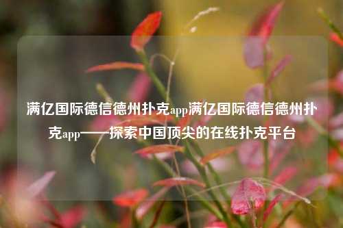 满亿国际德信德州扑克app满亿国际德信德州扑克app——探索中国顶尖的在线扑克平台