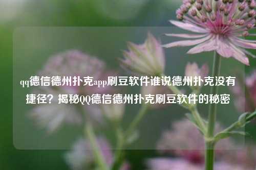qq德信德州扑克app刷豆软件谁说德州扑克没有捷径？揭秘QQ德信德州扑克刷豆软件的秘密