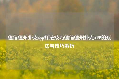 德信德州扑克app打法技巧德信德州扑克APP的玩法与技巧解析