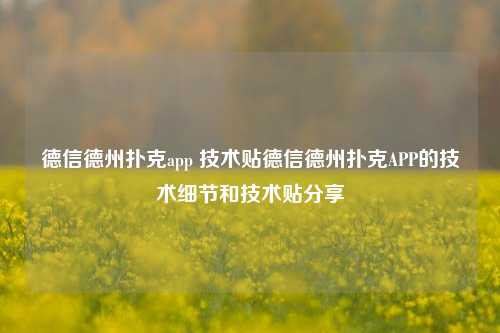 德信德州扑克app 技术贴德信德州扑克APP的技术细节和技术贴分享