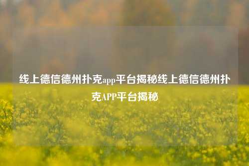 线上德信德州扑克app平台揭秘线上德信德州扑克APP平台揭秘