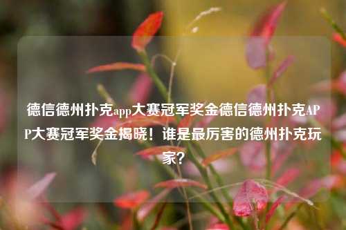 德信德州扑克app大赛冠军奖金德信德州扑克APP大赛冠军奖金揭晓！谁是最厉害的德州扑克玩家？
