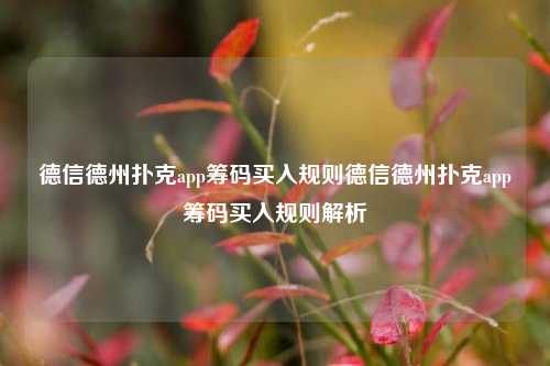 德信德州扑克app筹码买入规则德信德州扑克app筹码买入规则解析