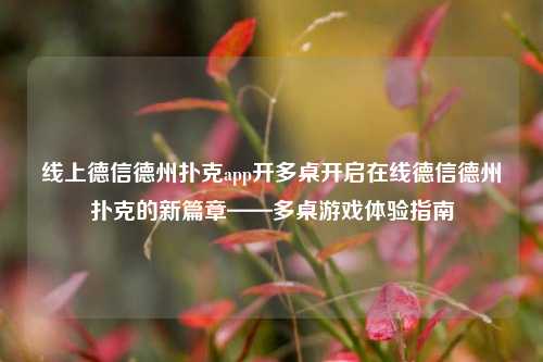 线上德信德州扑克app开多桌开启在线德信德州扑克的新篇章——多桌游戏体验指南