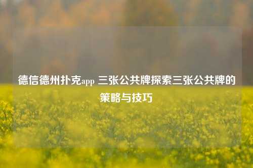 德信德州扑克app 三张公共牌探索三张公共牌的策略与技巧