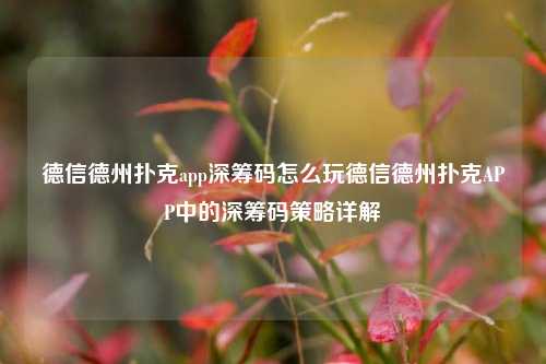 德信德州扑克app深筹码怎么玩德信德州扑克APP中的深筹码策略详解