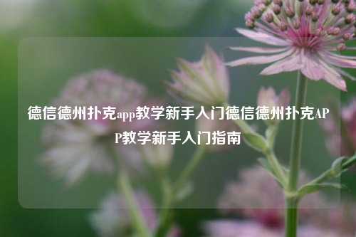 德信德州扑克app教学新手入门德信德州扑克APP教学新手入门指南