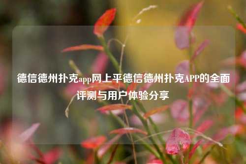 德信德州扑克app网上平德信德州扑克APP的全面评测与用户体验分享