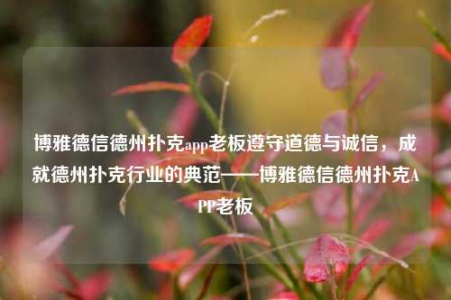 博雅德信德州扑克app老板遵守道德与诚信，成就德州扑克行业的典范——博雅德信德州扑克APP老板