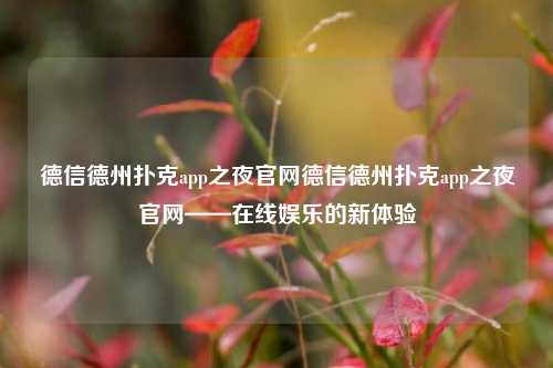 德信德州扑克app之夜官网德信德州扑克app之夜官网——在线娱乐的新体验