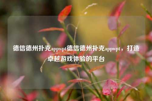 德信德州扑克appwpt德信德州扑克appwpt，打造卓越游戏体验的平台