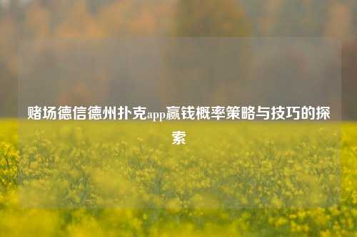 赌场德信德州扑克app赢钱概率策略与技巧的探索