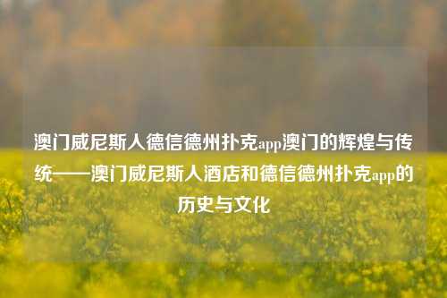 澳门威尼斯人德信德州扑克app澳门的辉煌与传统——澳门威尼斯人酒店和德信德州扑克app的历史与文化