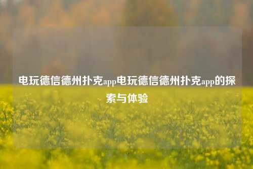 电玩德信德州扑克app电玩德信德州扑克app的探索与体验