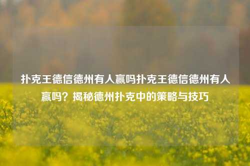 扑克王德信德州有人赢吗扑克王德信德州有人赢吗？揭秘德州扑克中的策略与技巧