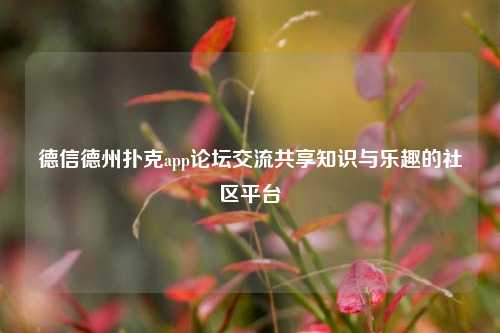 德信德州扑克app论坛交流共享知识与乐趣的社区平台
