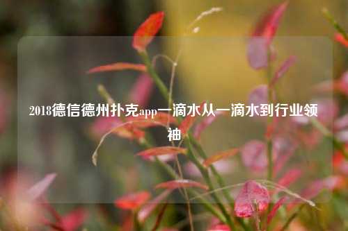 2018德信德州扑克app一滴水从一滴水到行业领袖