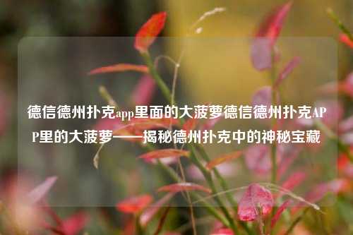 德信德州扑克app里面的大菠萝德信德州扑克APP里的大菠萝——揭秘德州扑克中的神秘宝藏