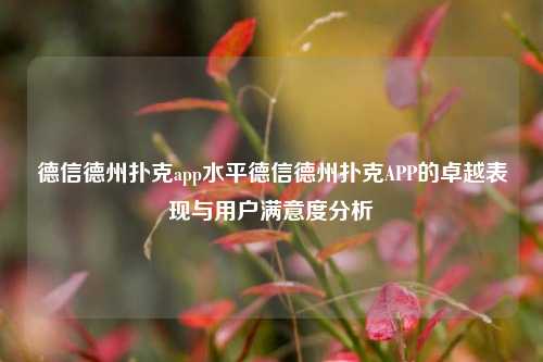 德信德州扑克app水平德信德州扑克APP的卓越表现与用户满意度分析