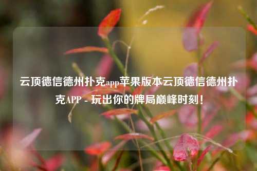 云顶德信德州扑克app苹果版本云顶德信德州扑克APP - 玩出你的牌局巅峰时刻！