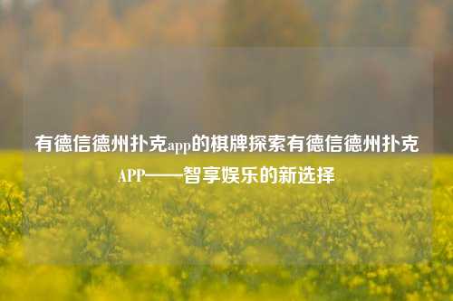 有德信德州扑克app的棋牌探索有德信德州扑克APP——智享娱乐的新选择