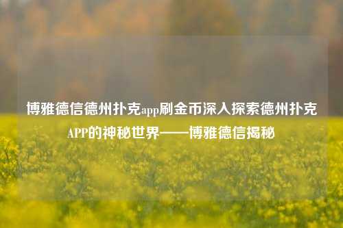博雅德信德州扑克app刷金币深入探索德州扑克APP的神秘世界——博雅德信揭秘