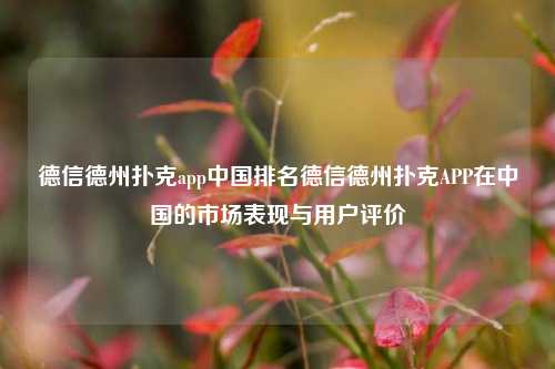 德信德州扑克app中国排名德信德州扑克APP在中国的市场表现与用户评价