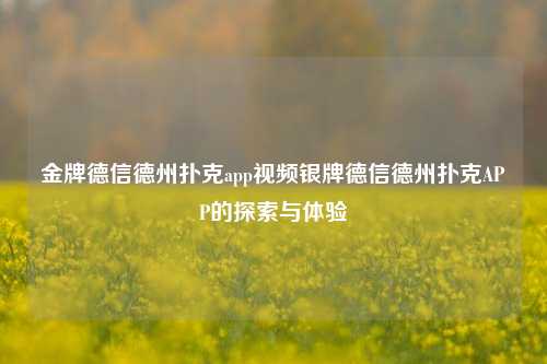 金牌德信德州扑克app视频银牌德信德州扑克APP的探索与体验