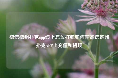 德信德州扑克app线上怎么打钱如何在德信德州扑克APP上充值和提现