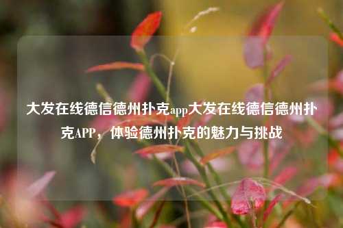 大发在线德信德州扑克app大发在线德信德州扑克APP，体验德州扑克的魅力与挑战