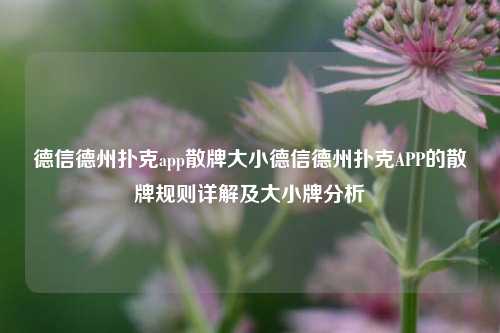 德信德州扑克app散牌大小德信德州扑克APP的散牌规则详解及大小牌分析