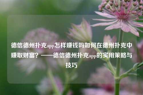 德信德州扑克app怎样赚钱吗如何在德州扑克中赚取财富？——德信德州扑克app的实用策略与技巧