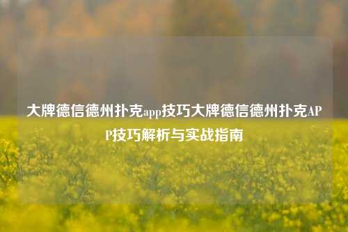 大牌德信德州扑克app技巧大牌德信德州扑克APP技巧解析与实战指南