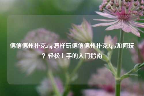 德信德州扑克app怎样玩德信德州扑克App如何玩？轻松上手的入门指南