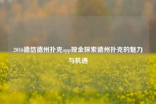 2016德信德州扑克app现金探索德州扑克的魅力与机遇