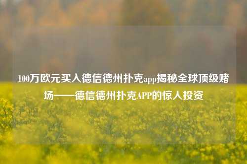 100万欧元买入德信德州扑克app揭秘全球顶级赌场——德信德州扑克APP的惊人投资
