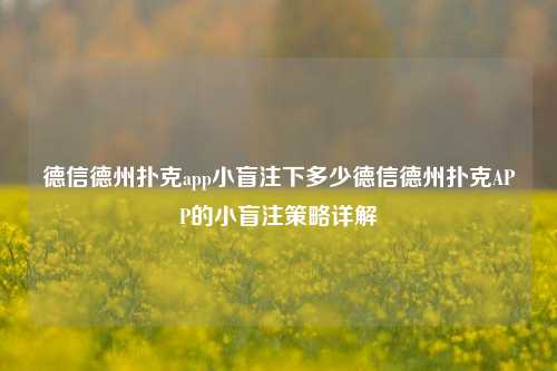 德信德州扑克app小盲注下多少德信德州扑克APP的小盲注策略详解