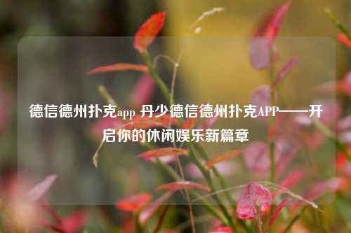 德信德州扑克app 丹少德信德州扑克APP——开启你的休闲娱乐新篇章