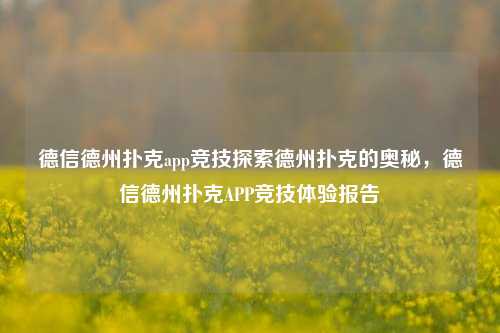 德信德州扑克app竞技探索德州扑克的奥秘，德信德州扑克APP竞技体验报告