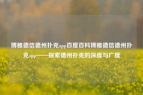 博雅德信德州扑克app百度百科博雅德信德州扑克app——探索德州扑克的深度与广度