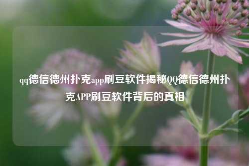 qq德信德州扑克app刷豆软件揭秘QQ德信德州扑克APP刷豆软件背后的真相