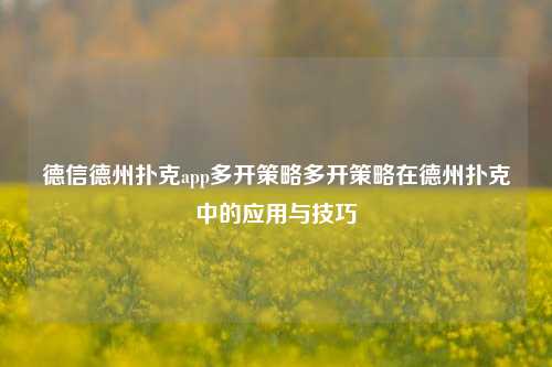 德信德州扑克app多开策略多开策略在德州扑克中的应用与技巧