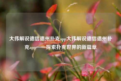 大伟解说德信德州扑克app大伟解说德信德州扑克app——探索扑克世界的新篇章