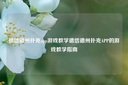 德信德州扑克app游戏教学德信德州扑克APP的游戏教学指南