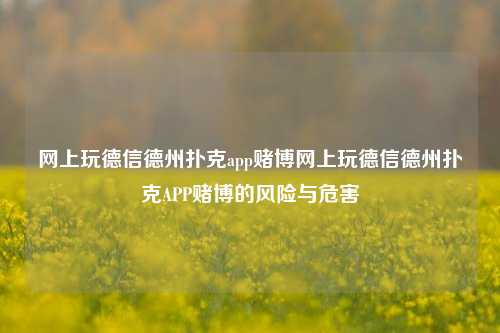 网上玩德信德州扑克app赌博网上玩德信德州扑克APP赌博的风险与危害