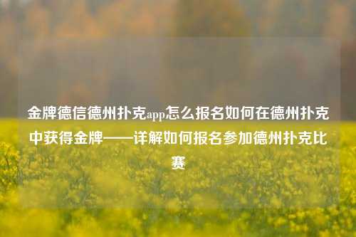 金牌德信德州扑克app怎么报名如何在德州扑克中获得金牌——详解如何报名参加德州扑克比赛