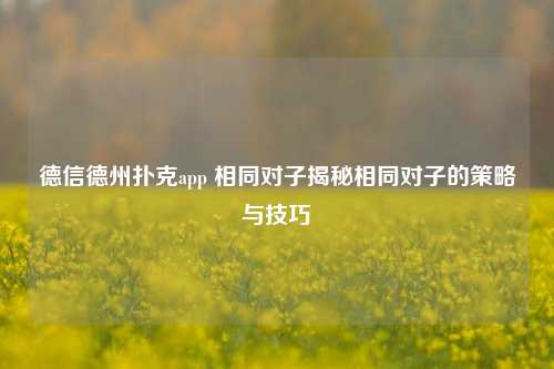 德信德州扑克app 相同对子揭秘相同对子的策略与技巧