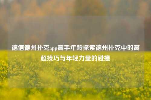 德信德州扑克app高手年龄探索德州扑克中的高超技巧与年轻力量的碰撞